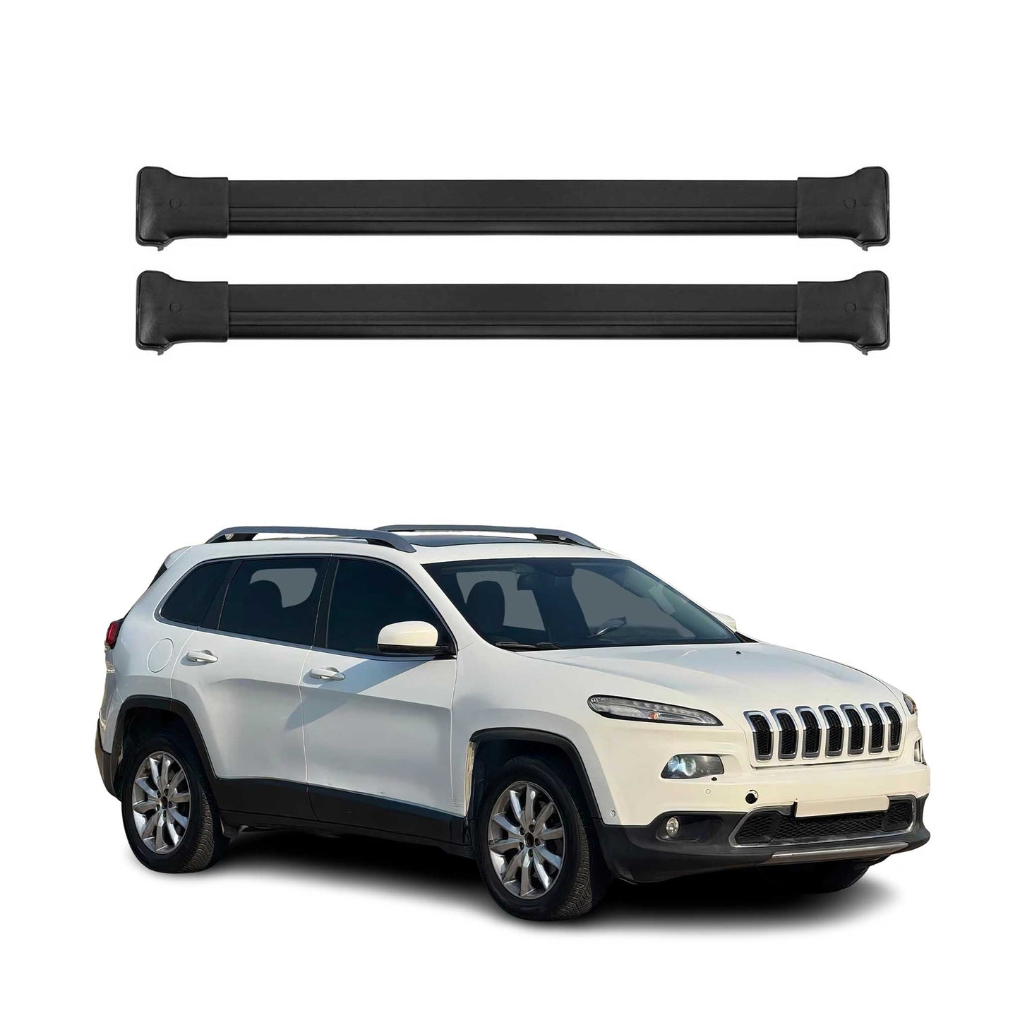 Dachträger Grundtäger für Jeep Cherokee KL 2014-2018 Pre-FL 75kg Alu Schwarz 2x
