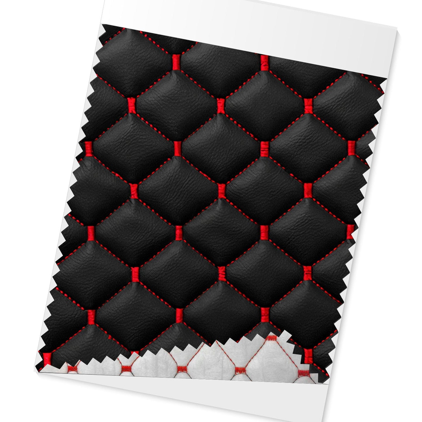 140 cm x 100 cm Tłoczona czarna sztuczna skóra, czerwony ścieg diamentowy, tapicerka samochodowa