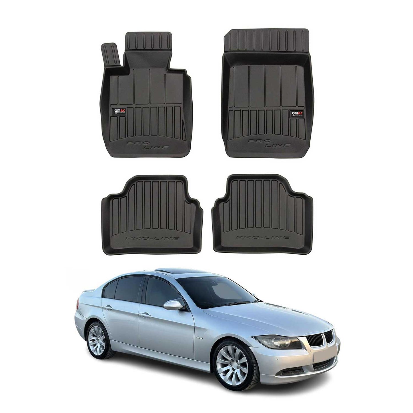 OMAC Gummi Fußmatten für BMW 3er E91 Touring 2005-2013 Premium Gummi Schwarz 4x