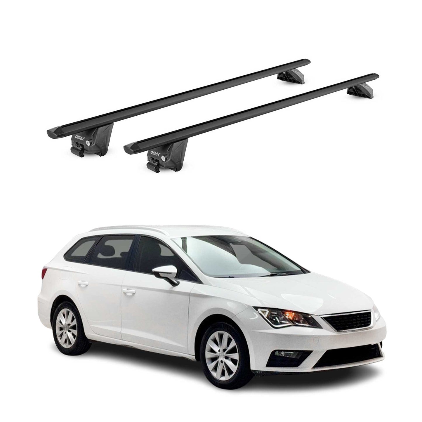 Portbagaj de plafon pentru Seat Leon Estate 2014-2025 100kg aluminiu negru 2 piese ABE