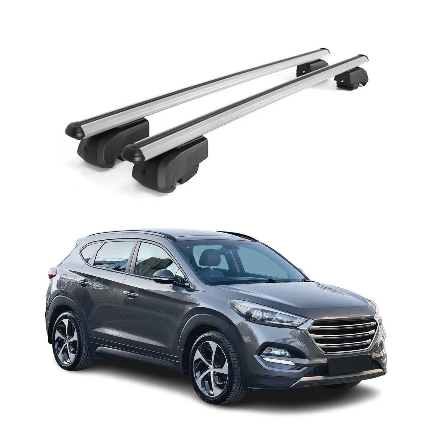 Portbagaj de plafon pentru Hyundai Tucson mk3 2015-2020 75kg, aluminiu argintiu, 2 bucăți