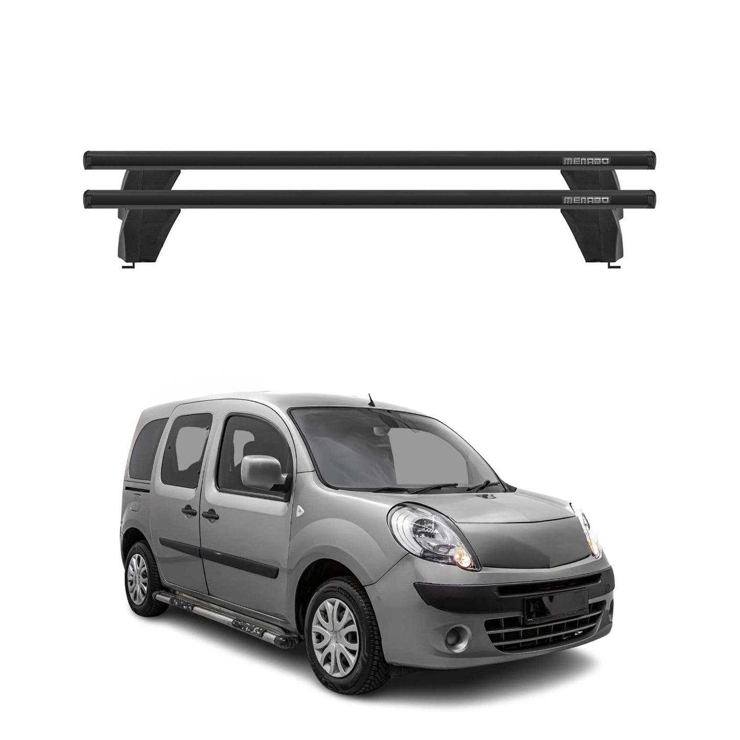 Menabo Dachträger für Renault Kangoo Express 2007-2025 75kg Alu Schwarz 2x