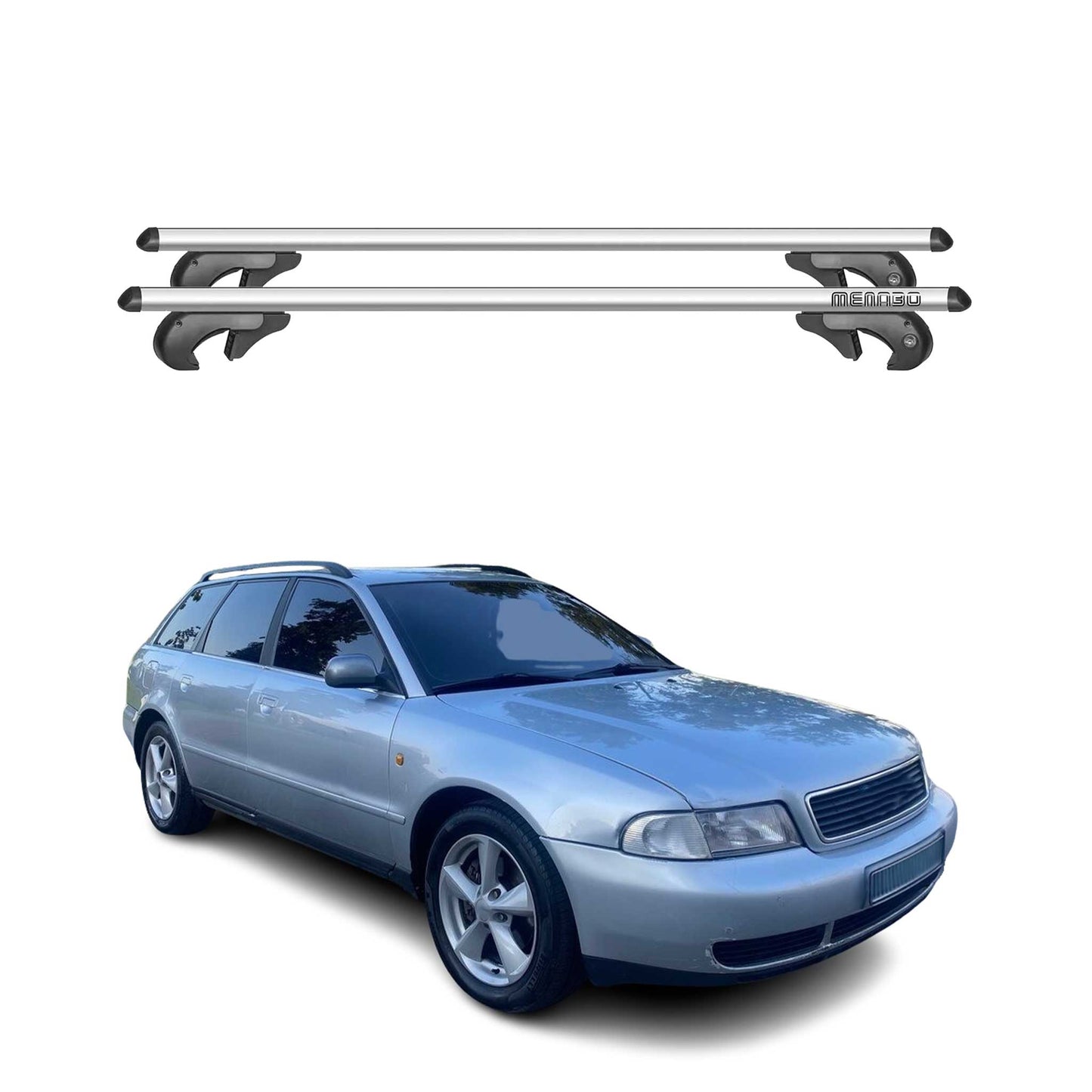 Menabo Dachträger Grundtäger für Audi A4 B5 Avant 1996-2001 90kg Alu Silber 2x
