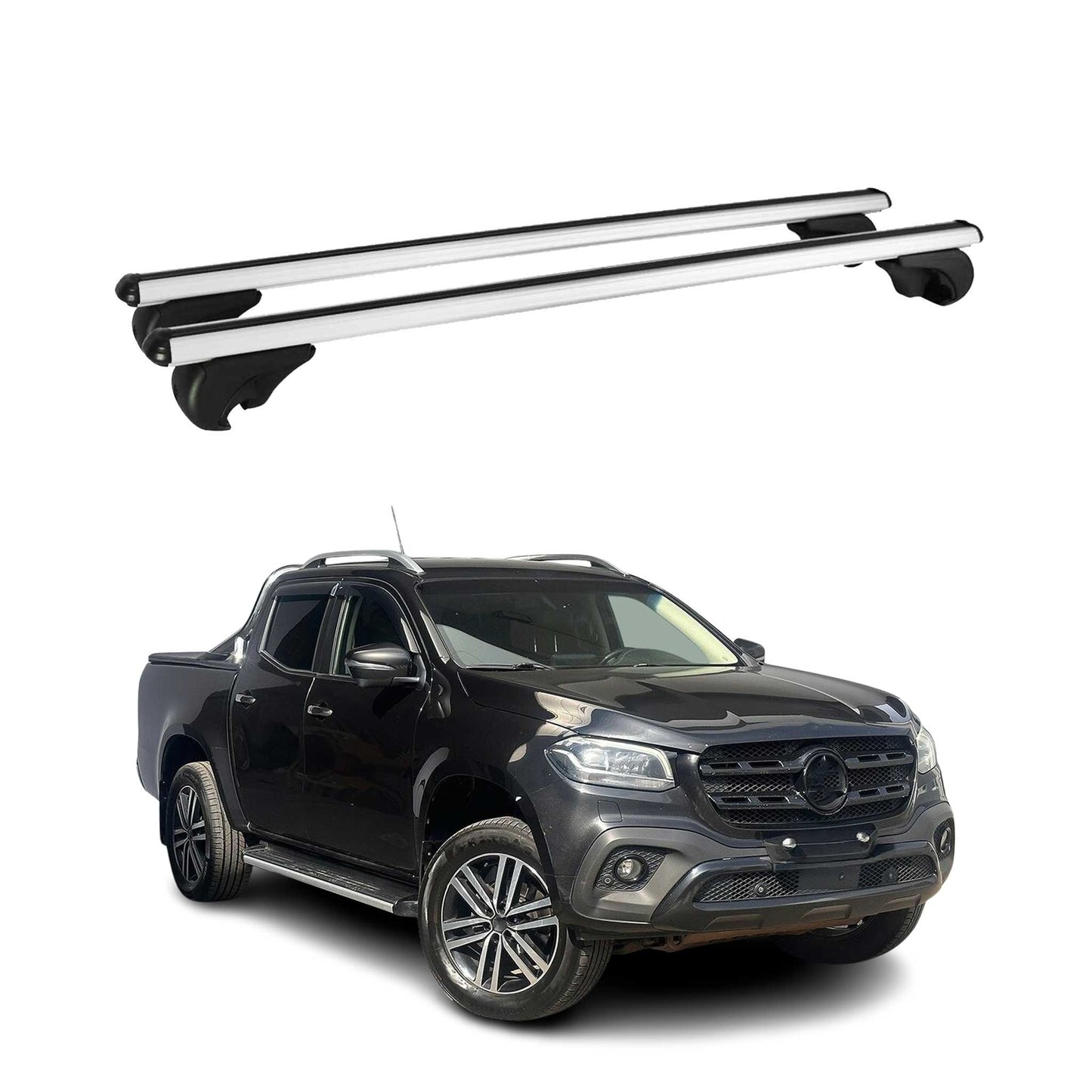 Portbagaj de plafon pentru Mercedes X-Class 470 2017-2020 75kg aluminiu argintiu 2 piese