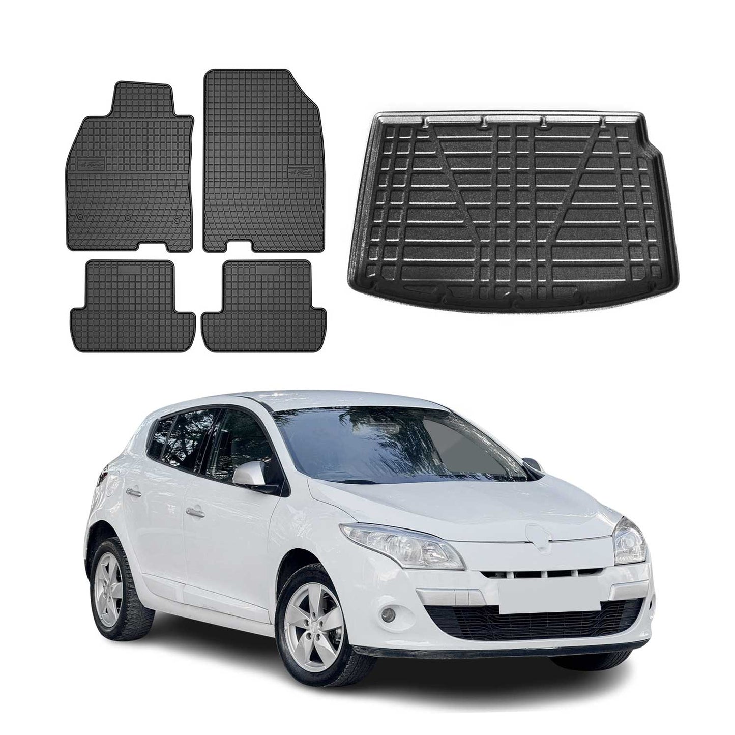 Set covorașe și portbagaj pentru Renault Megane Coupe 2009-2016, cauciuc, 5x