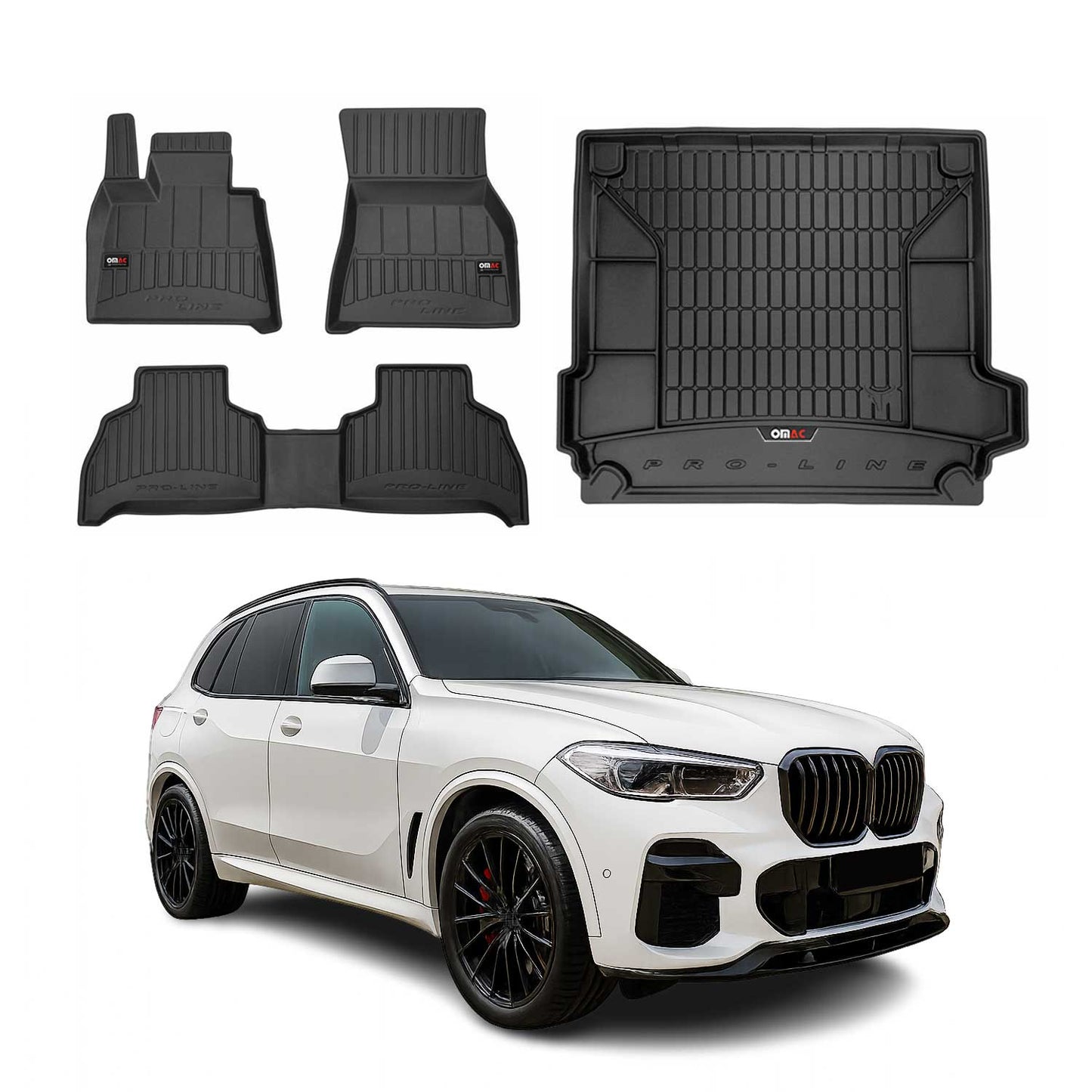 OMAC Fußmatten & Kofferraumwanne Set für BMW X5 G05 2018-2025 Gummi Schwarz 4x