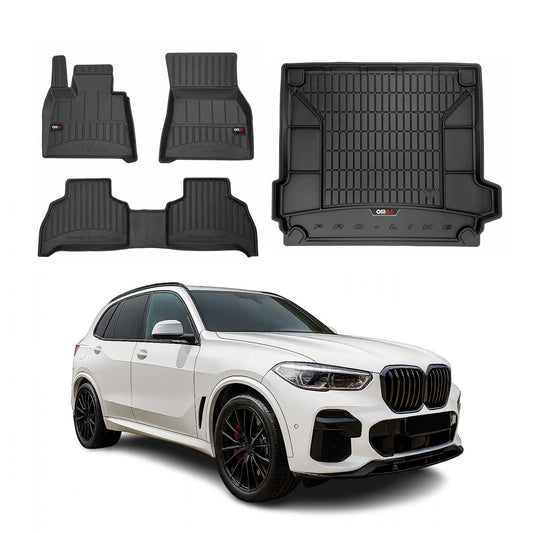 OMAC Fußmatten & Kofferraumwanne Set für BMW X5 G05 2018-2025 Gummi Schwarz 4x