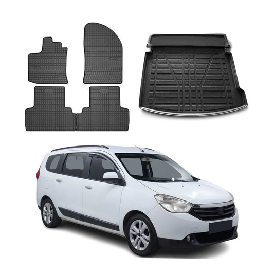 Set covorașe și portbagaj pentru Dacia Lodgy 2012-2024 5 uși cauciuc negru 5x