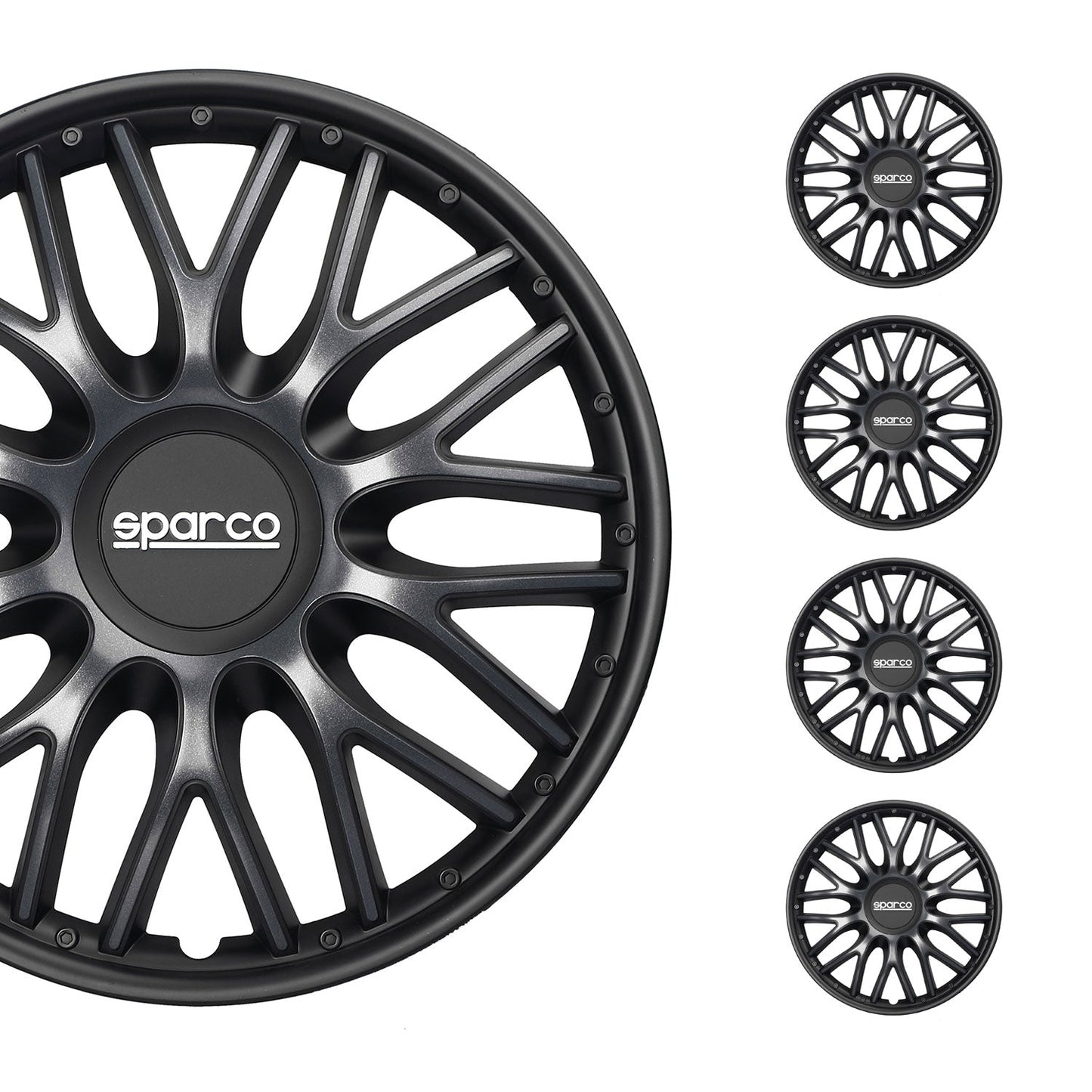 Radkappen Radzierblenden Sparco Roma 16" Zoll Auto Abdeckung Set Grau Schwarz 4x