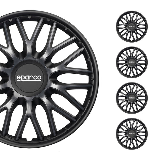 Radkappen Radzierblenden Sparco Roma 16" Zoll Auto Abdeckung Set Grau Schwarz 4x