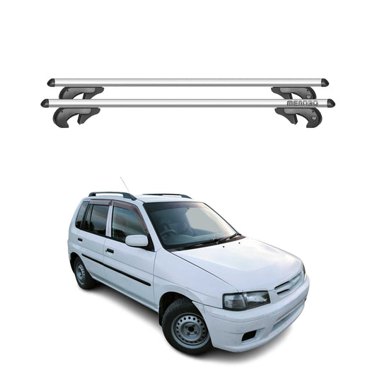 Menabo Dachträger Grundtäger für Mazda Demio 1996-2002 90kg Alu Silber 2 tlg