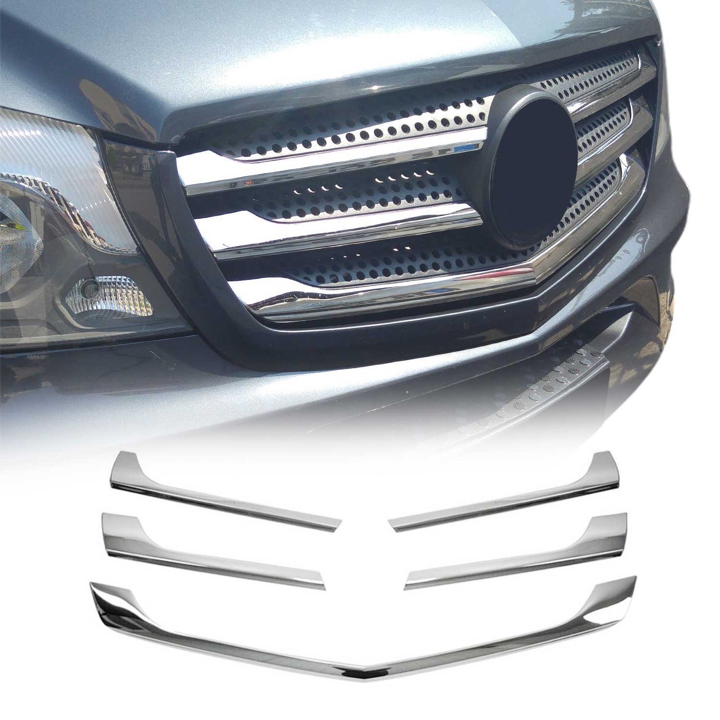 Benzi grilă radiator pentru Mercedes Citan 2012-2021, crom-argintiu, 5x