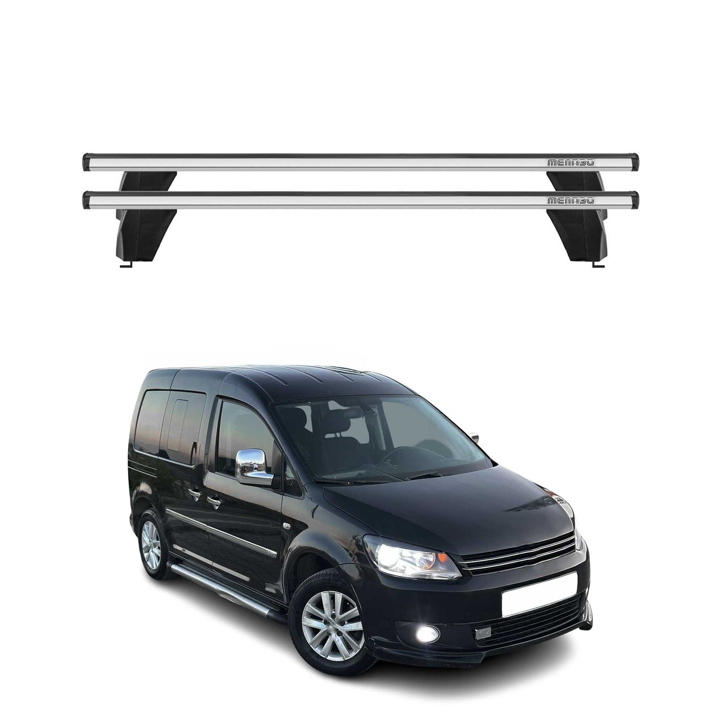 Menabo Dachträger Grundtäger für VW Caddy Life 2010-2015 75kg Alu Silber 2 tlg