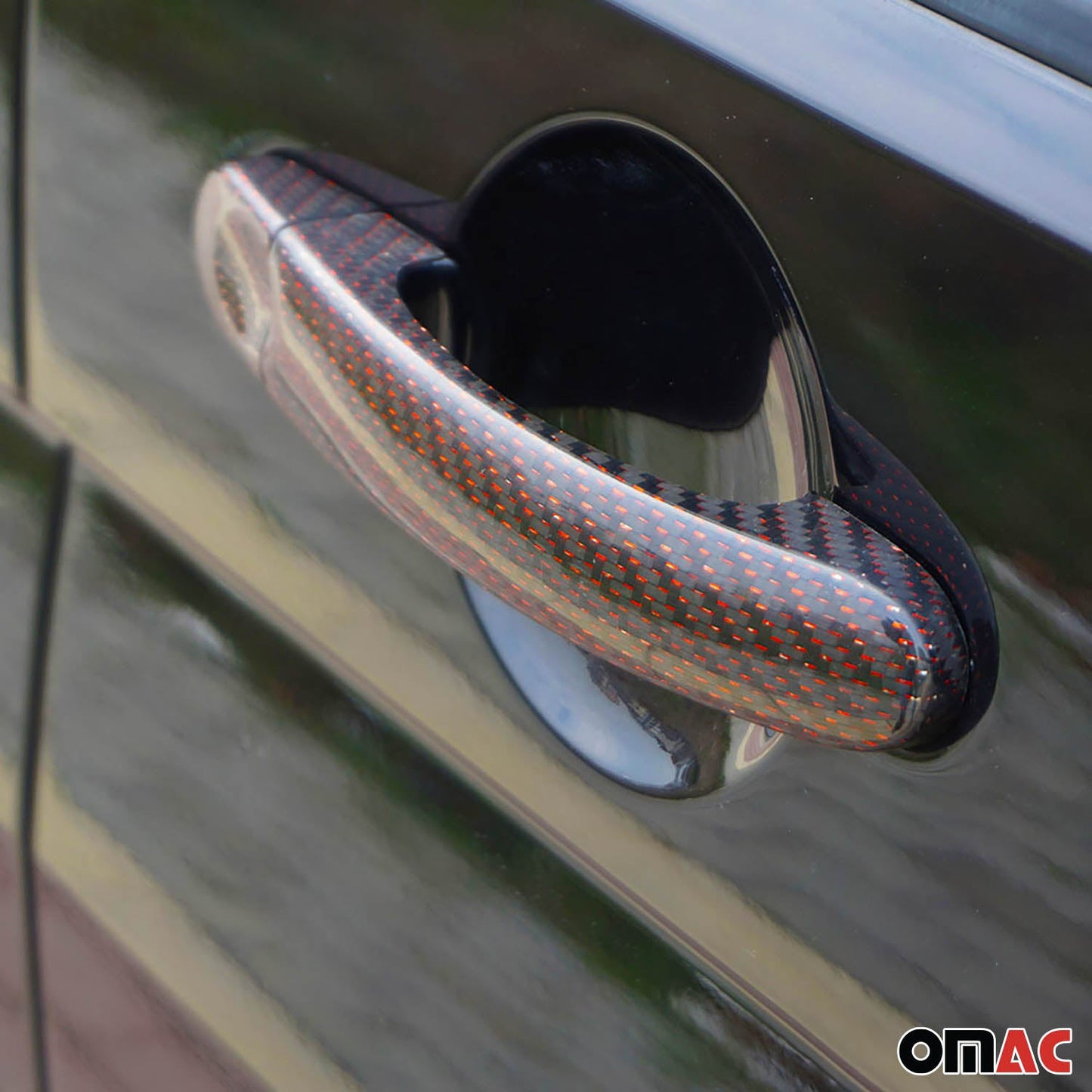 Ornamente mâner ușă, capace mâner ușă pentru VW Caddy 2015-2020 4 uși, fibră de carbon, roșu, 6x