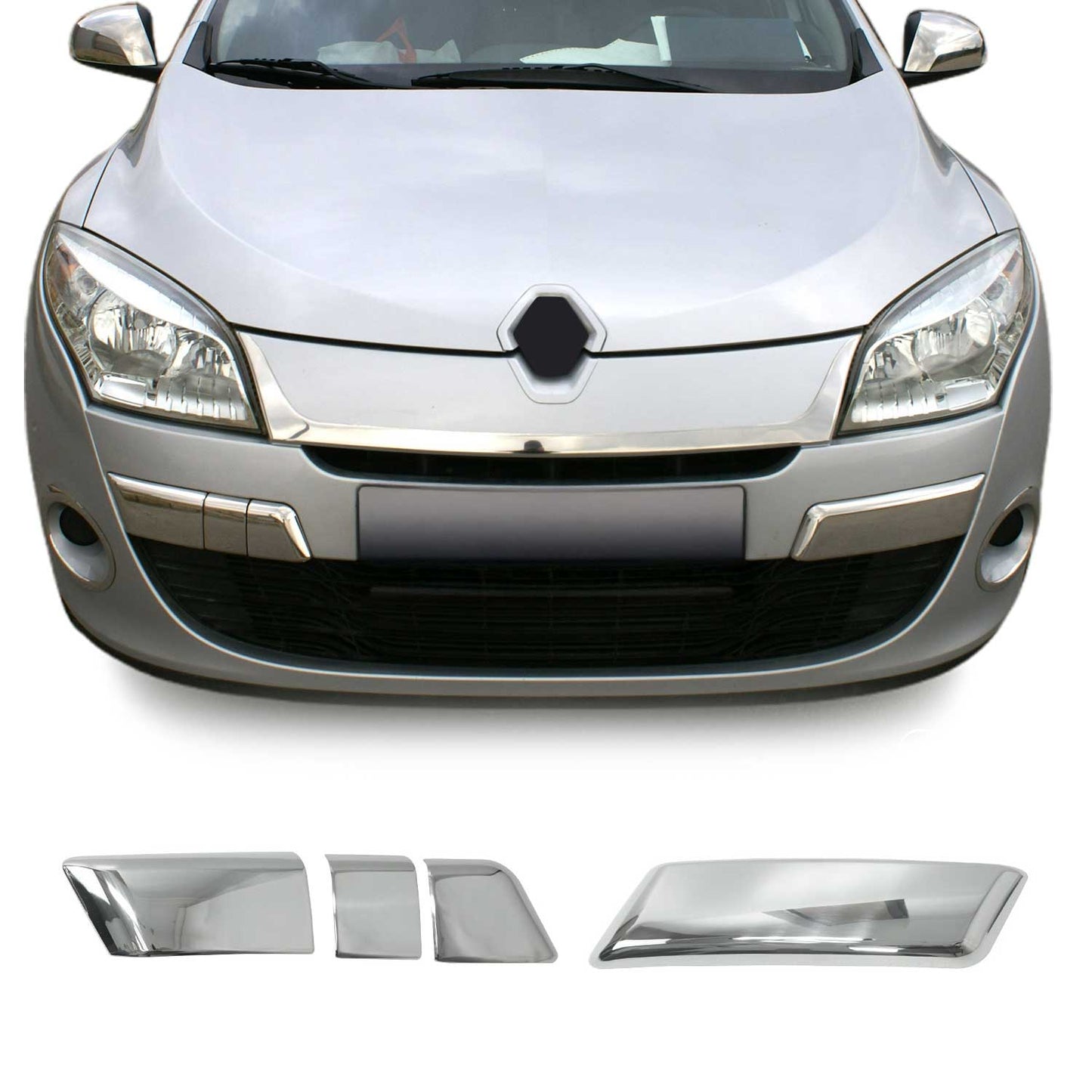 Kühlergrill Leisten Grillleisten für Renault Megane Vordere 2008-2012 Chrom 4x