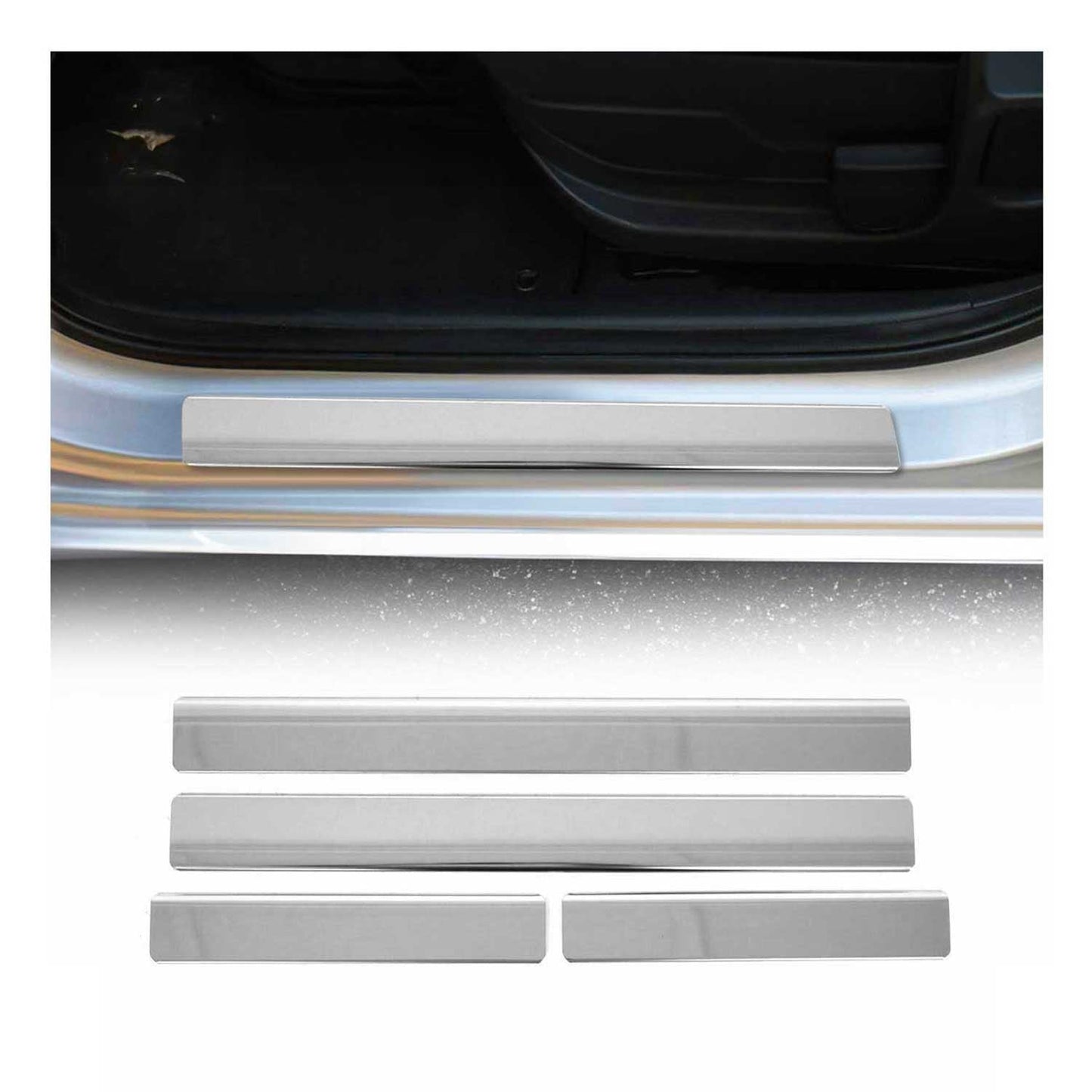 Ornamente prag uși pentru Dacia Sandero 2012-2024, oțel inoxidabil, argintiu, set 4 piese