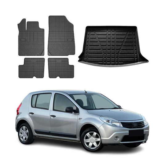 Set covorașe și portbagaj pentru Dacia Sandero 5 uși 2008-2012, cauciuc 5 uși