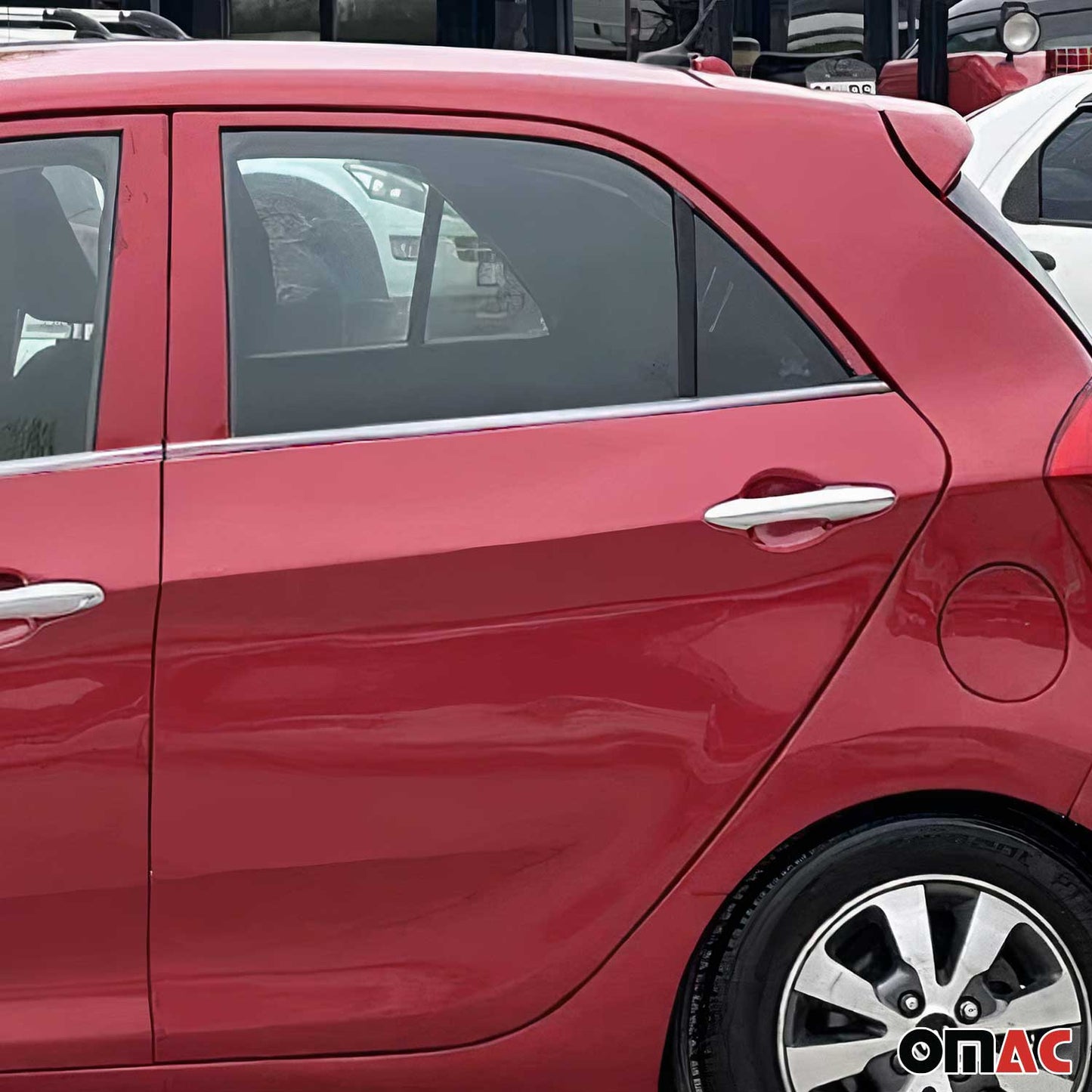 Benzi decorative pentru geamuri Kia Picanto hatchback 2011-2017, oțel inoxidabil, set 4 piese