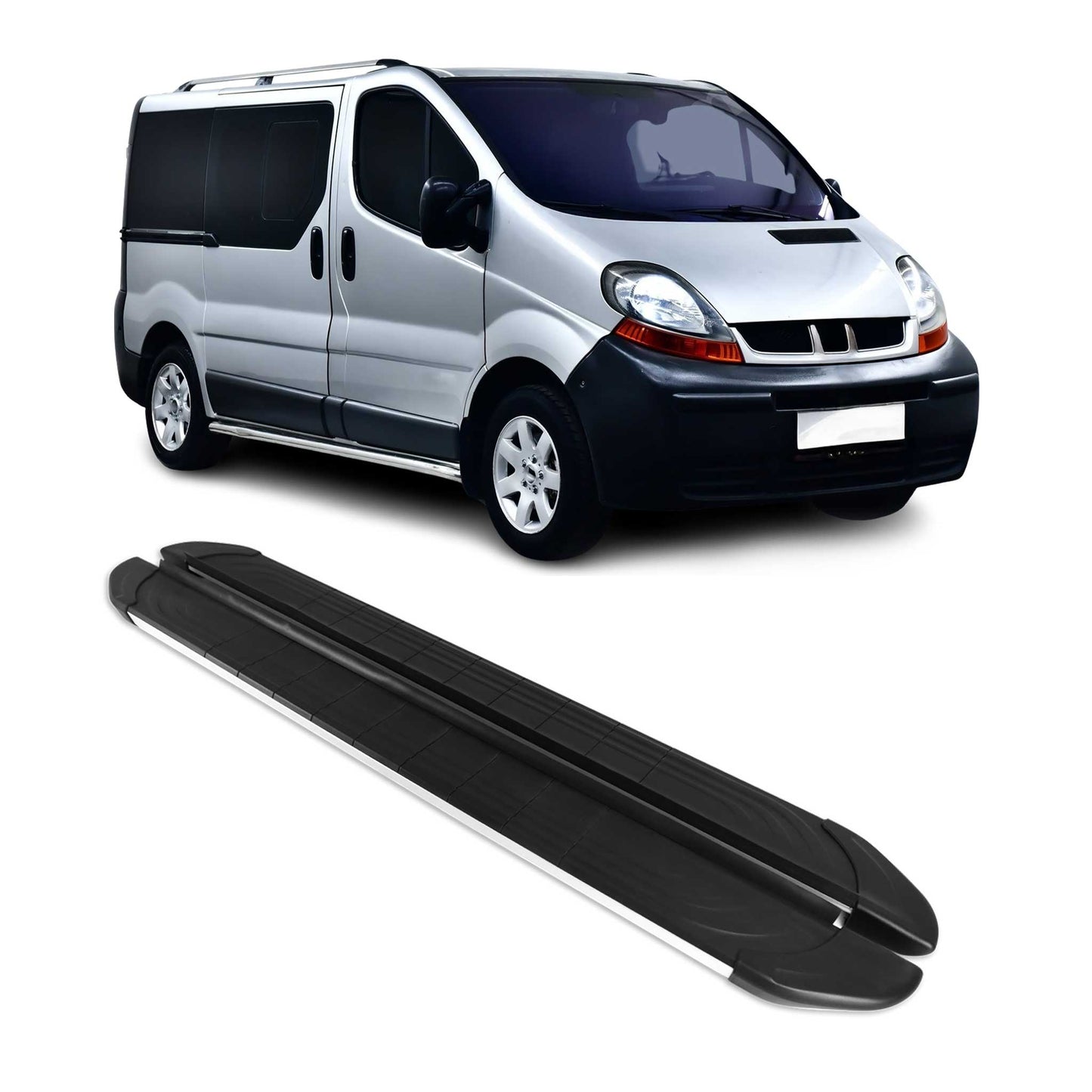 Trittbretter Seitenschweller für Renault Trafic 2001-2014 L2 Alu Schwarz Grau