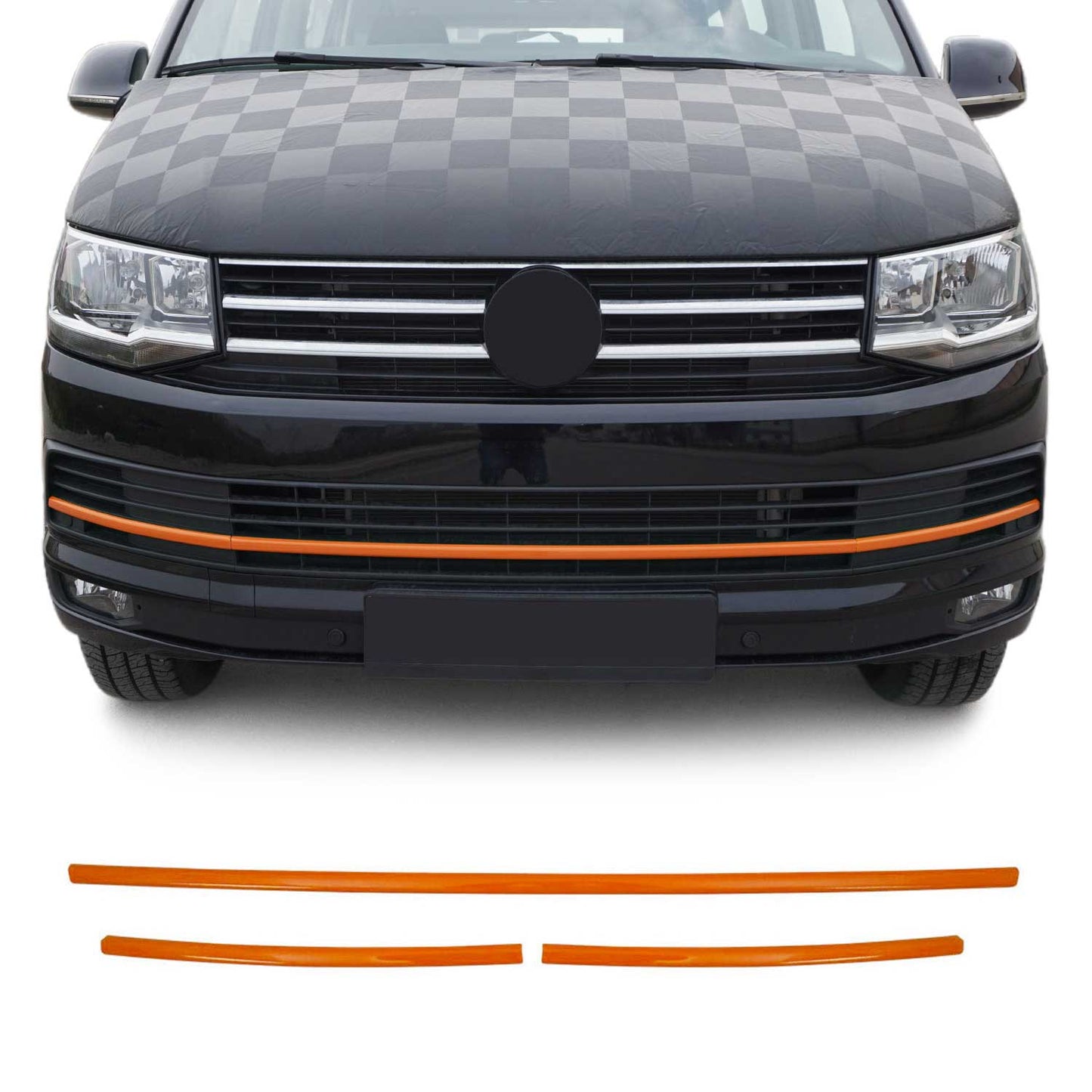 Benzi decorative grilă auto pentru VW T6 Transporter 2015-2019 Highline, oțel inoxidabil, portocaliu, 3x