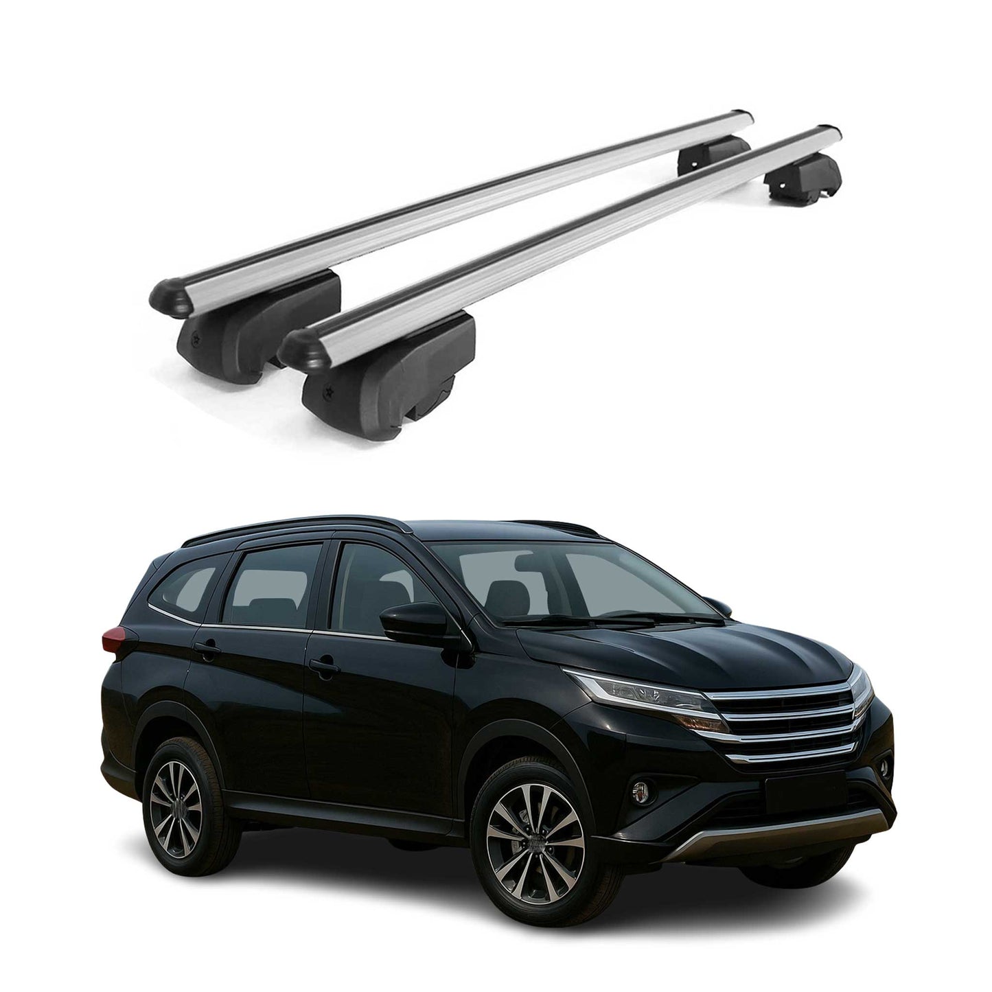 Portbagaj de plafon pentru Daihatsu Terios 2017-2025 75kg aluminiu argintiu 2 buc