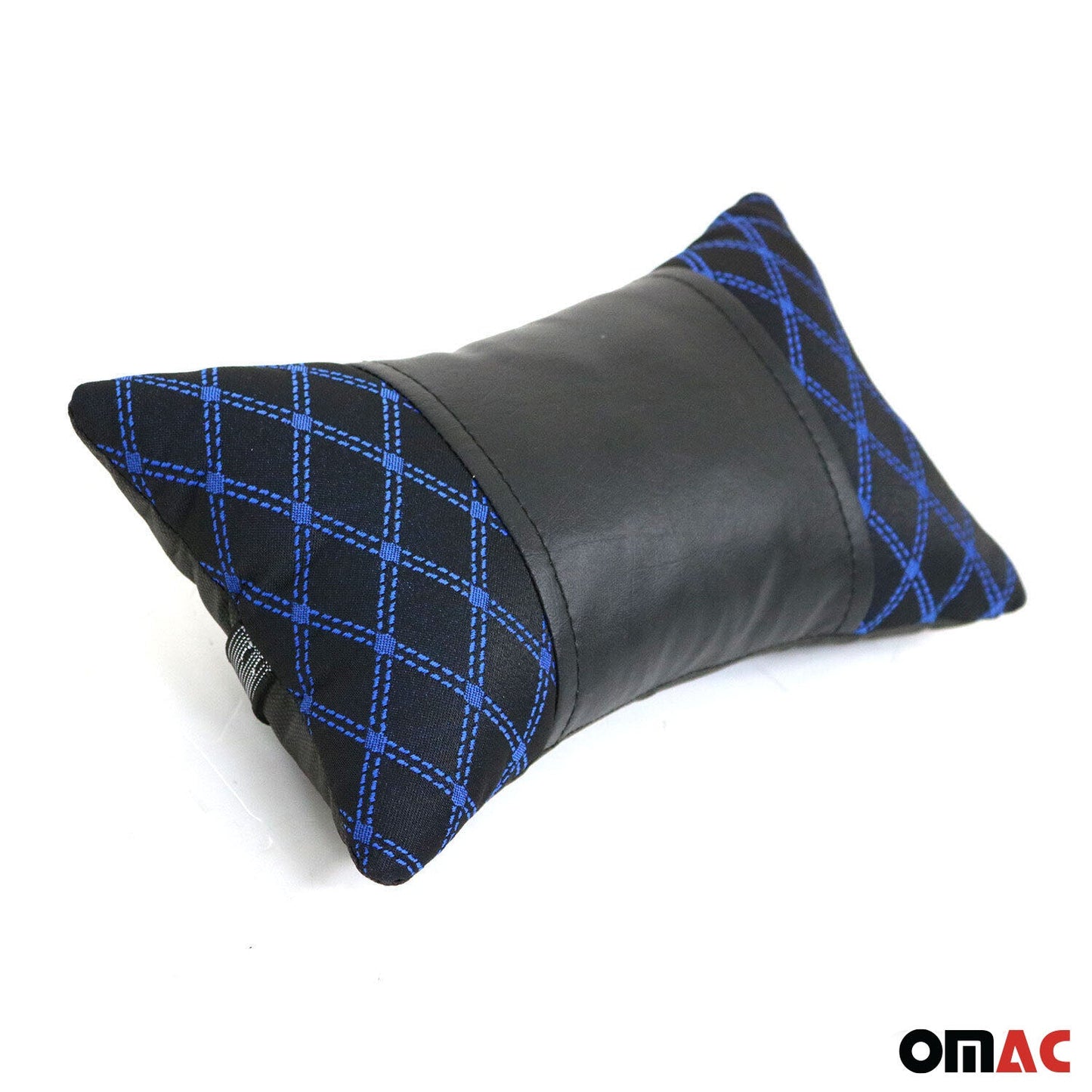 Pernă auto pentru tetieră, suport pentru gât, material textil și piele, albastru și negru, 8x30 cm
