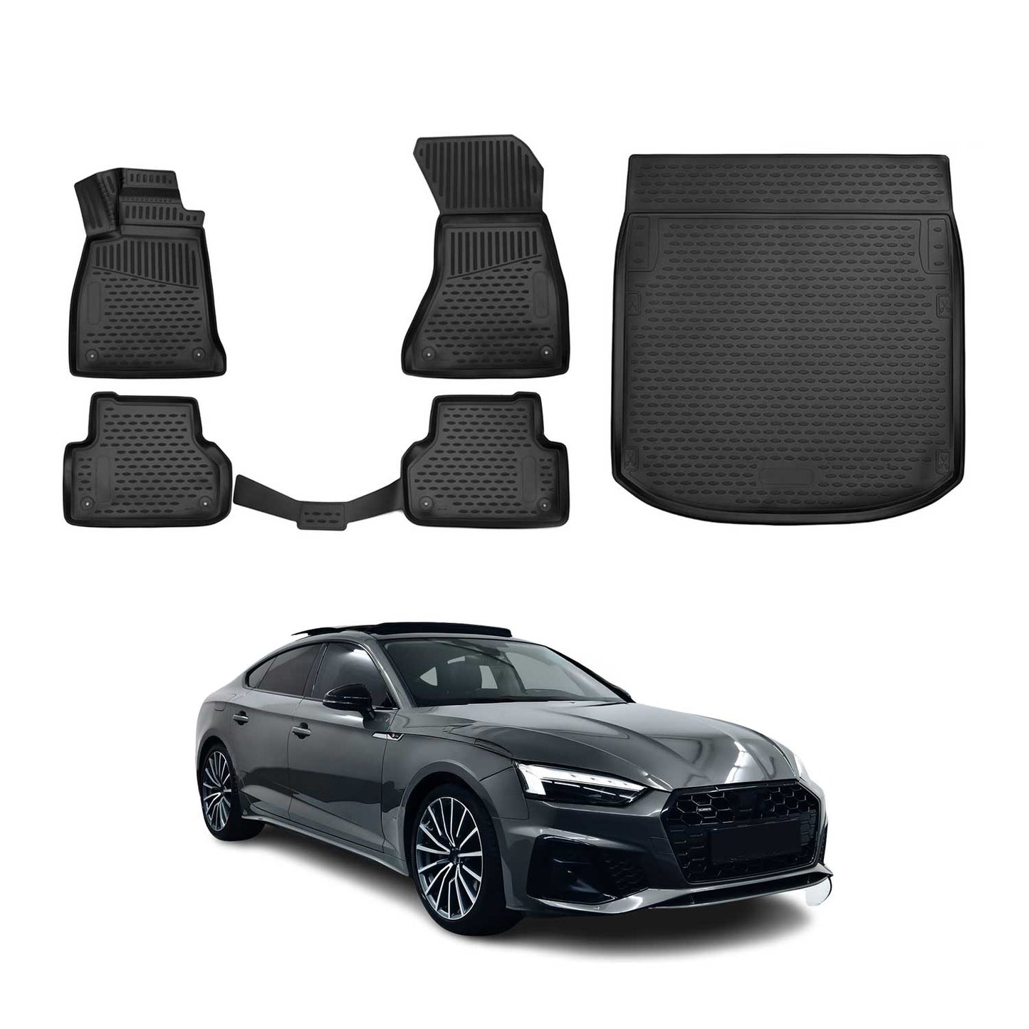 Fußmatten & Kofferraumwanne Set für Audi A5 F5 Sportback 2016-2024 TPE Schwarz