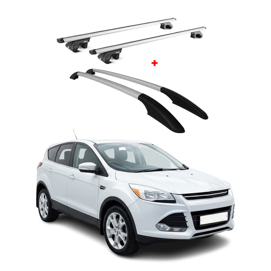 Dachreling + Dachträger Satz für Ford Kuga 2012-2019 Alu Silber 4x