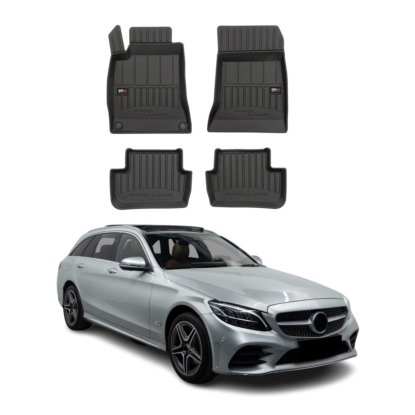 2014-2021 Mercedes C Klasse T-Model W205 S205 Fußmatten TPE Schwarz 4 tlg