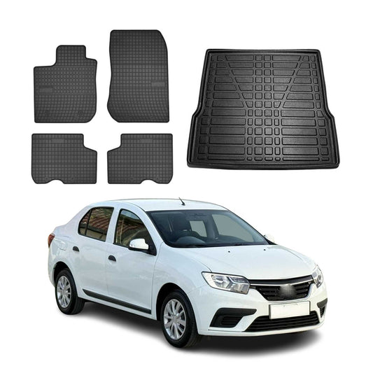 Set covorașe și tapițerie portbagaj pentru Dacia Logan 2012-2020, cauciuc TPE, negru, 5x