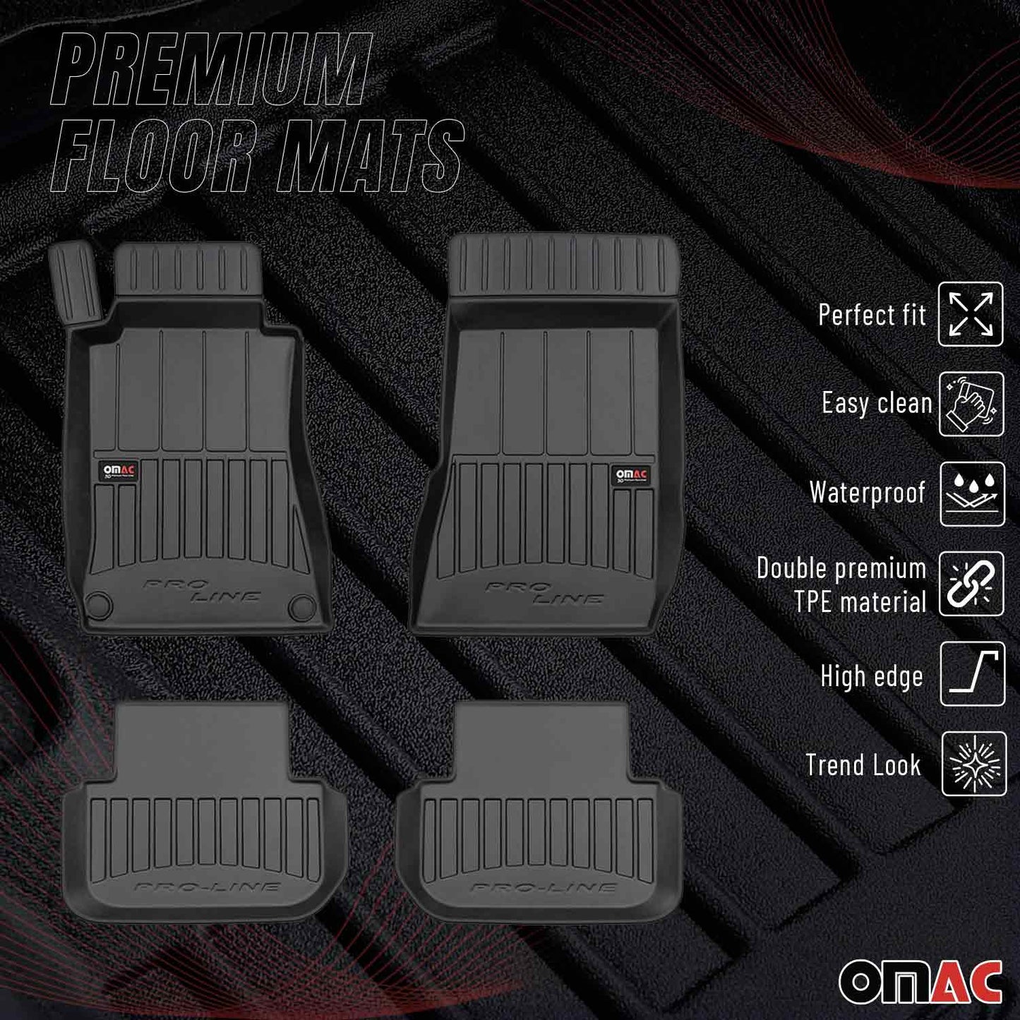 OMAC Gummi Fußmatten für Mercedes CLK C209 A209 2002-2010 Premium TPE Schwarz 4x