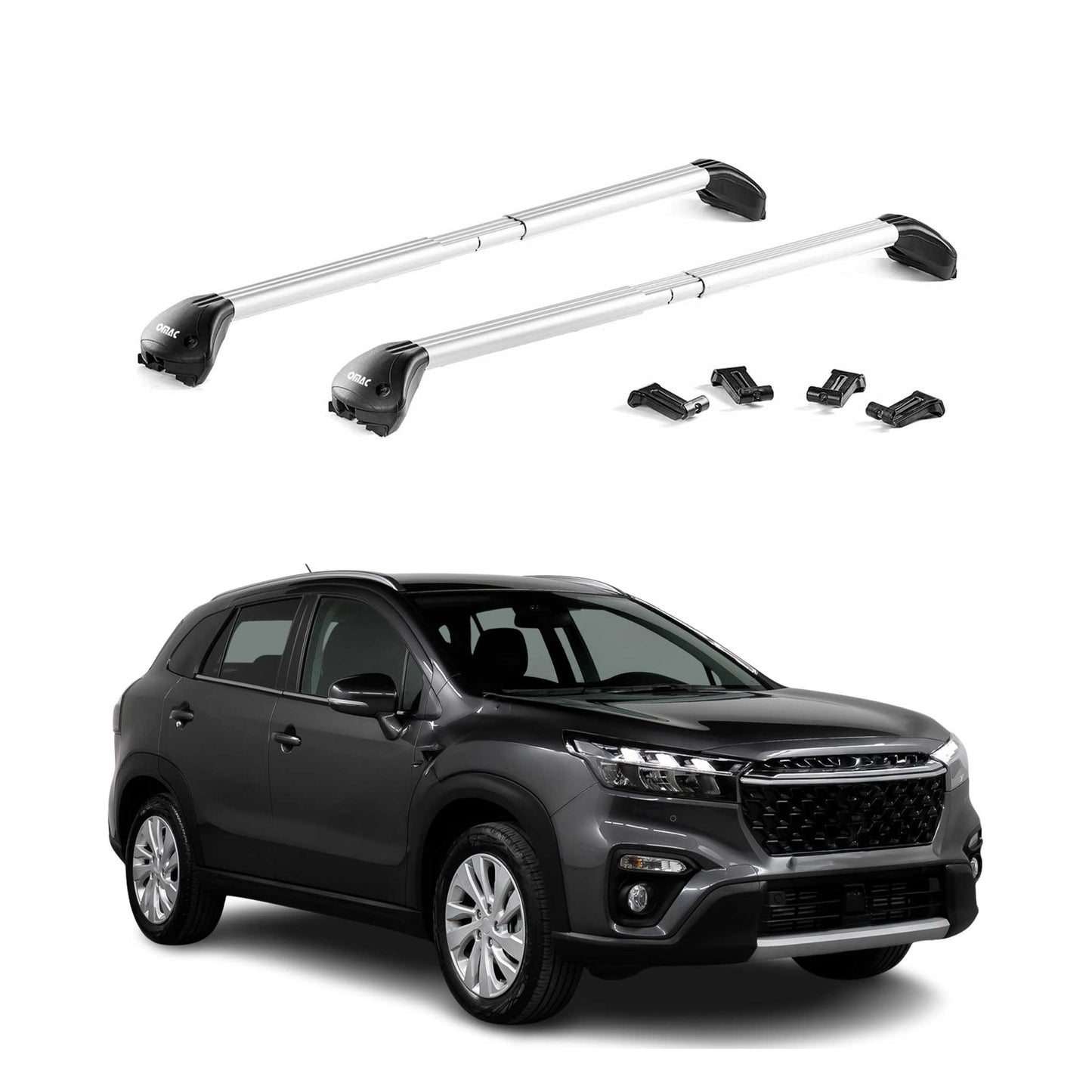 Portbagaj de plafon pentru Suzuki S-Cross 2022-2025 100kg aluminiu argintiu 2 piese ABE