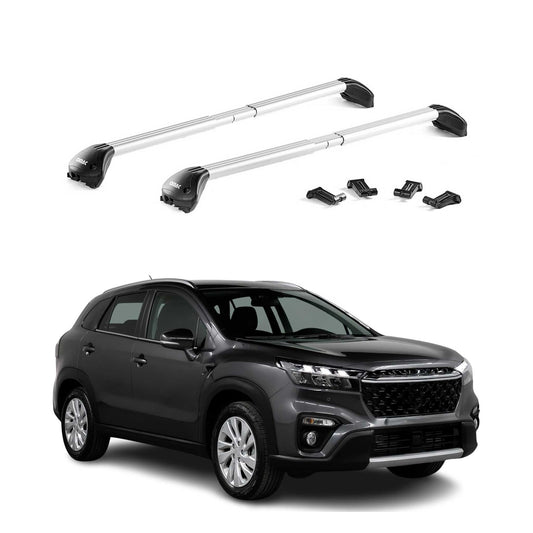 Portbagaj de plafon pentru Suzuki S-Cross 2022-2025 100kg aluminiu argintiu 2 piese ABE