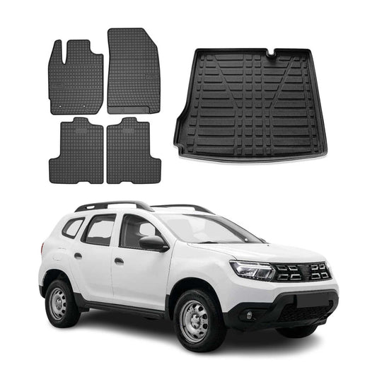 Set covorașe și tapițerie portbagaj pentru Dacia Duster II 2018-24, cauciuc, TPE negru, 5x