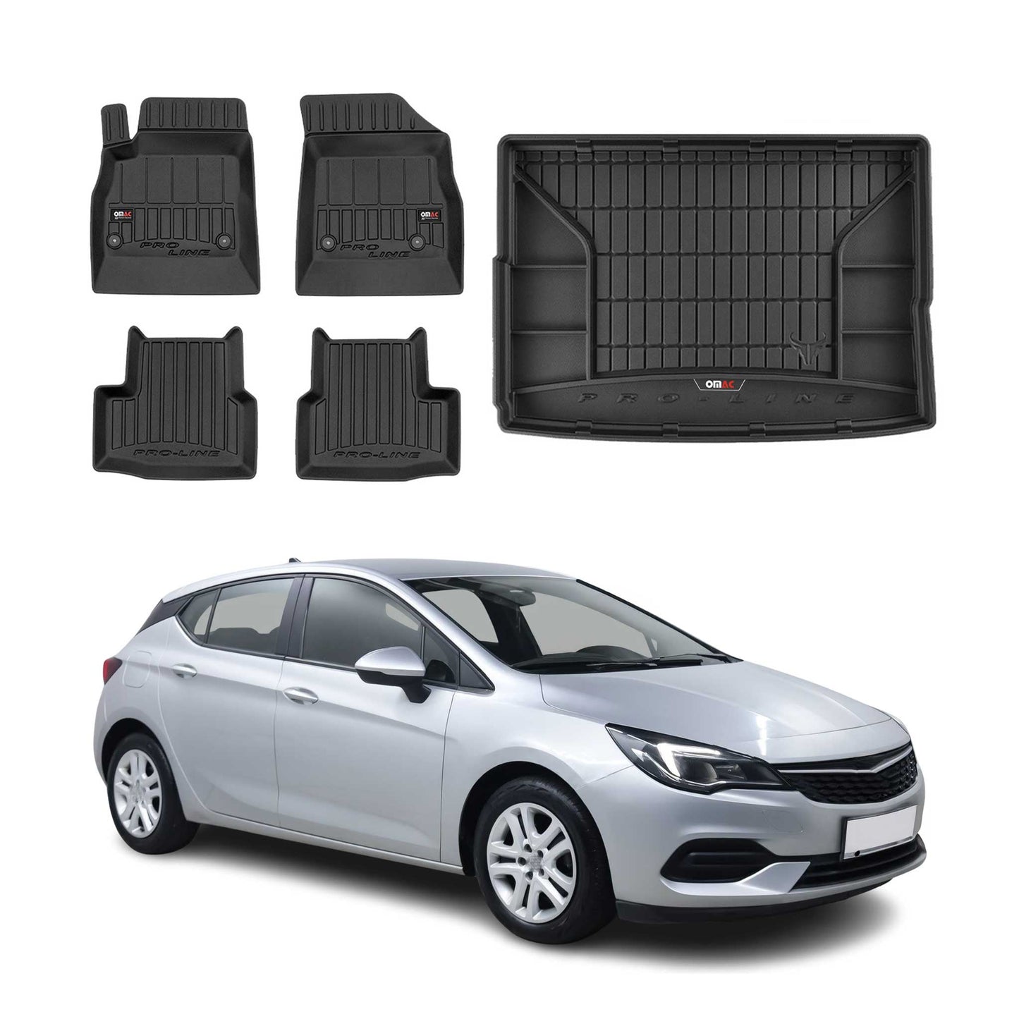 OMAC Fußmatten & Kofferraumwanne Set für Opel Astra K 2015-2025 5tür Gummi