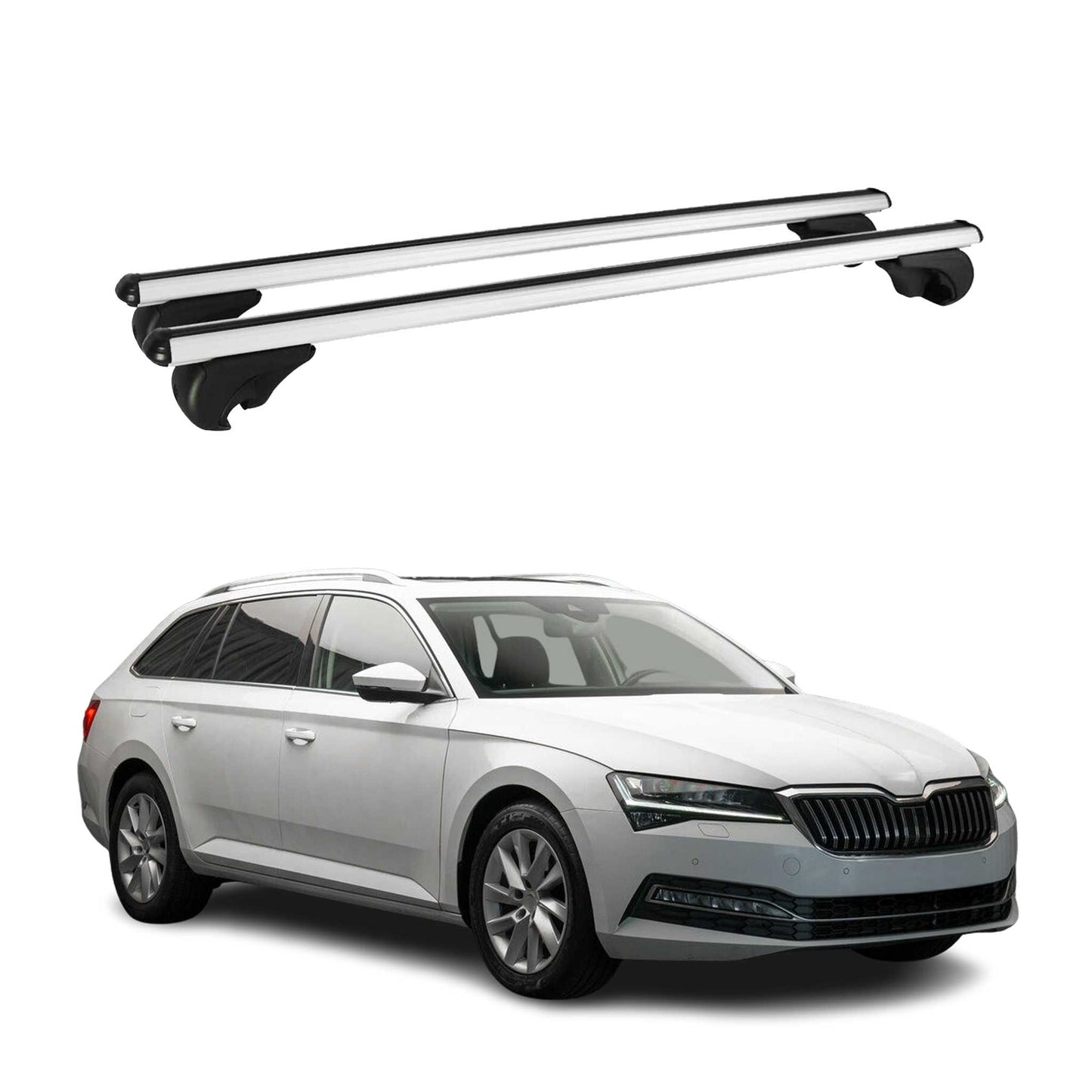 Portbagaj de plafon pentru Skoda Superb mk3 Combi 2015-2023 75kg aluminiu argintiu 2 buc