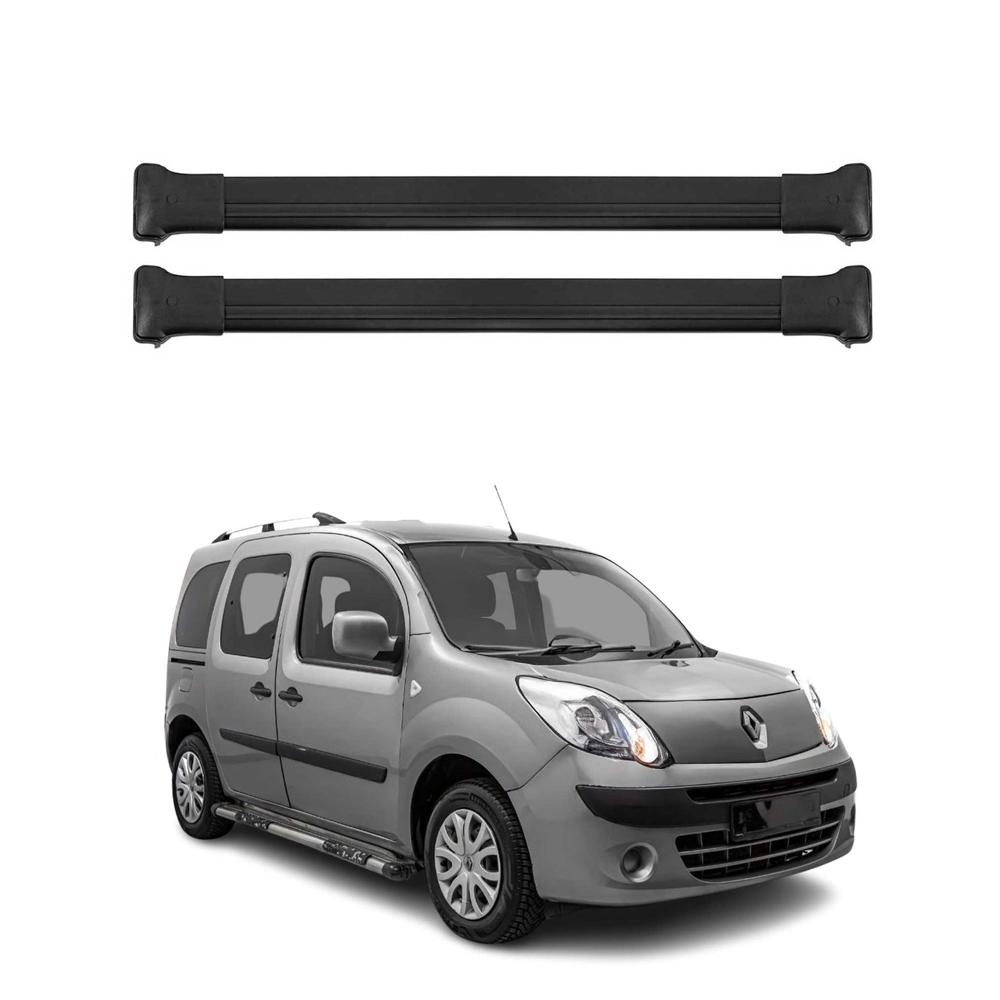 Portbagaj de plafon pentru Renault Kangoo mk2 2007-2021 75kg aluminiu negru 2 piese