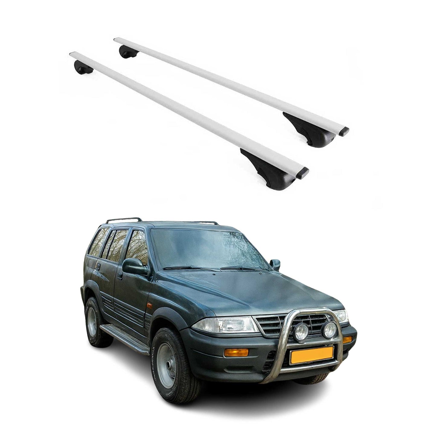 Portbagaj de plafon pentru Ssangyong Musso 1993-2005 75kg metal argintiu 2 buc