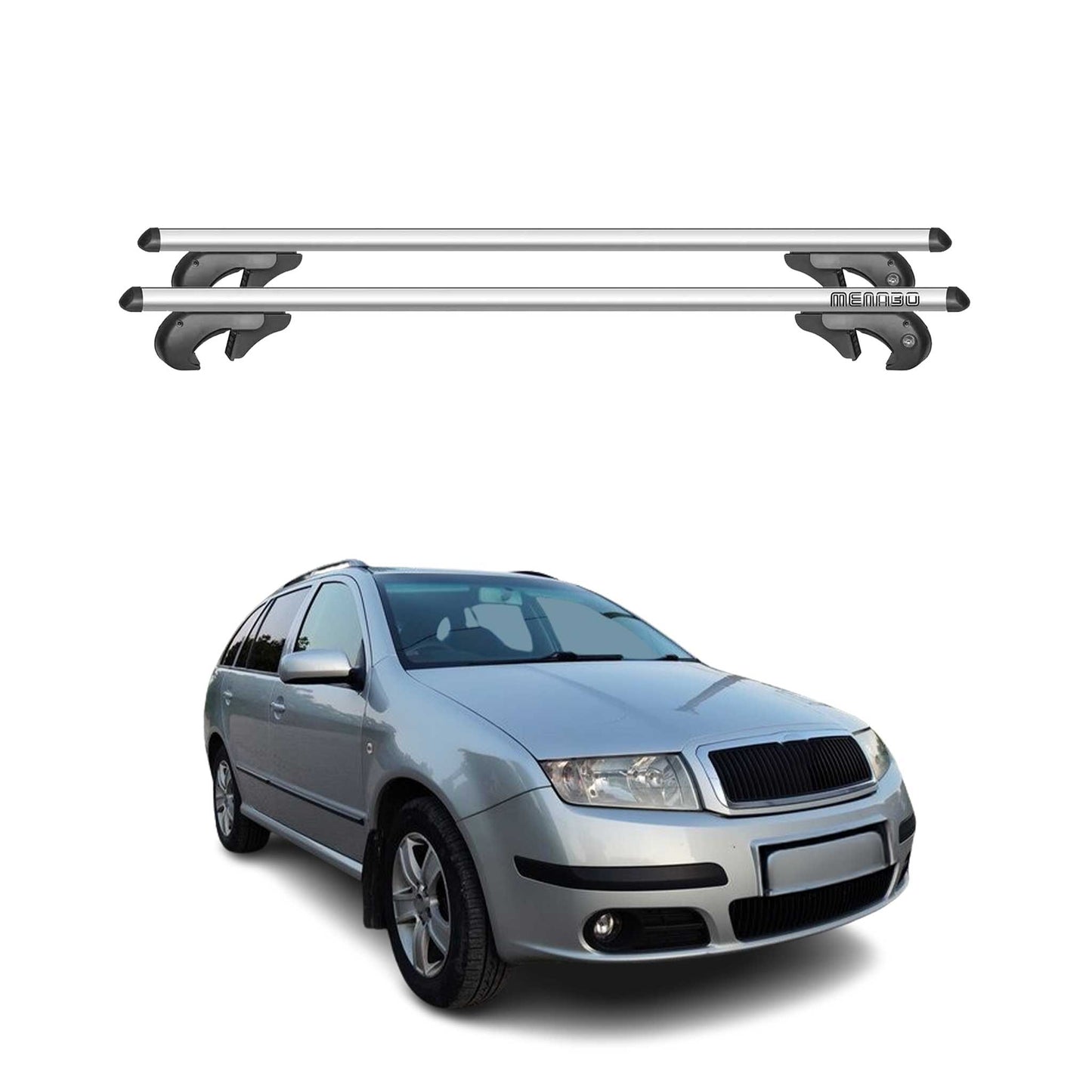 Menabo Dachträger Grundtäger für Skoda Fabia Kombi 1999-2007 90kg Alu Silber 2x