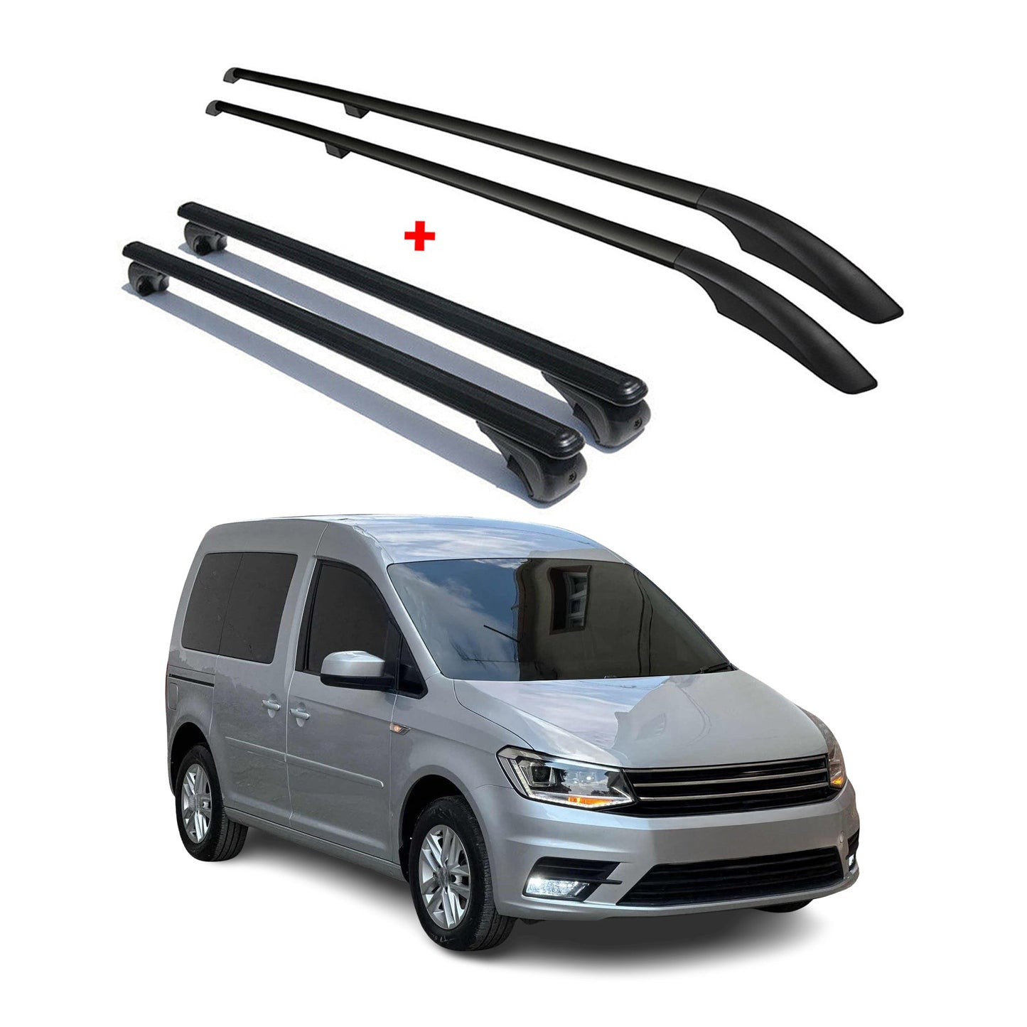 Dachträger + Dachreling SET für VW Caddy 2015-2020 Kurzer Aluminium Schwarz 4tlg