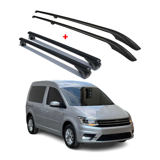 Dachträger + Dachreling SET für VW Caddy 2015-2020 Kurzer Aluminium Schwarz 4tlg