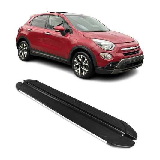 Trittbretter Seitenschweller für Fiat 500X 2014-2025 Aluminium Schwarz Silber 2x