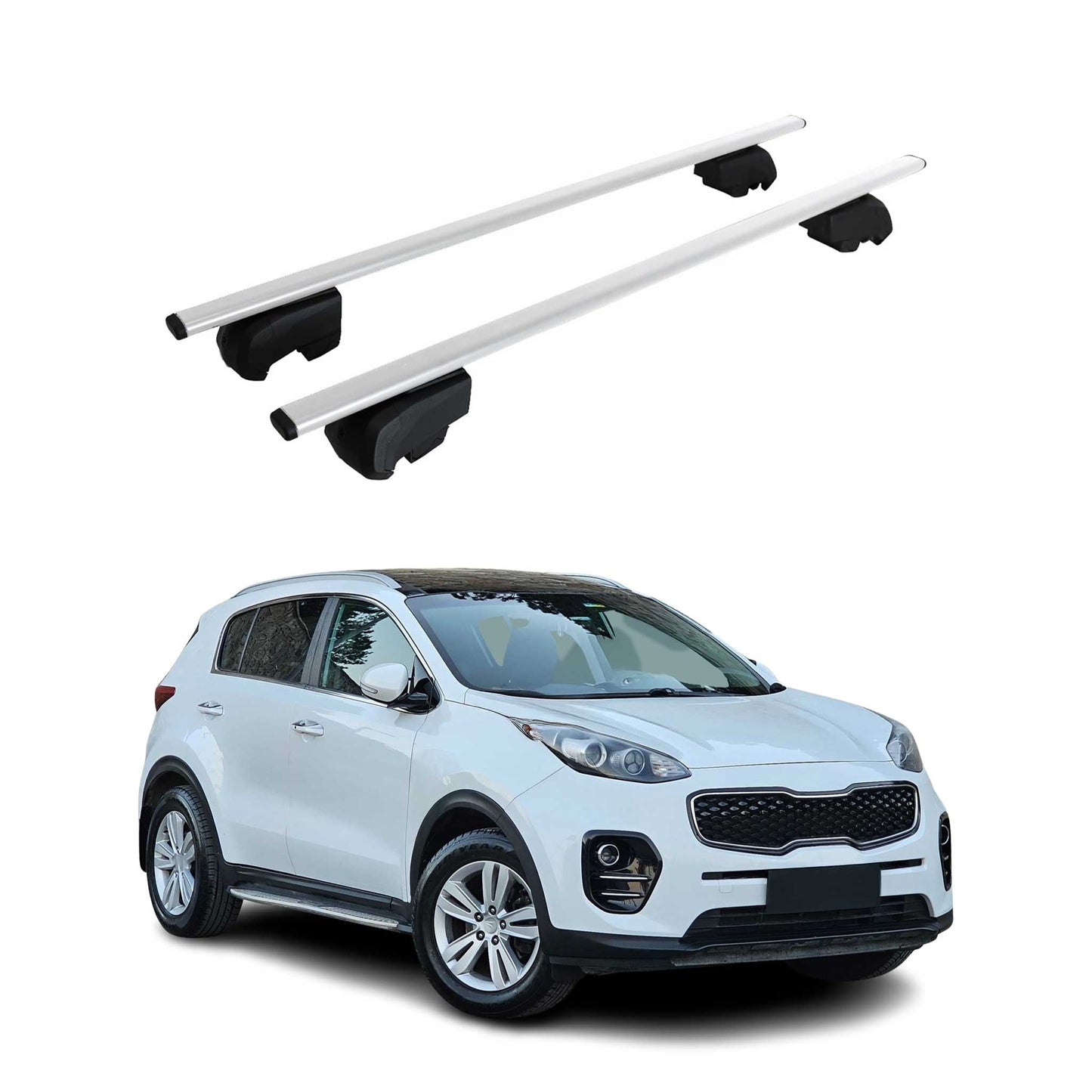 Portbagaj de plafon pentru Kia Sportage QL 2015-2020, metal, argintiu, omologat ABE, 2x