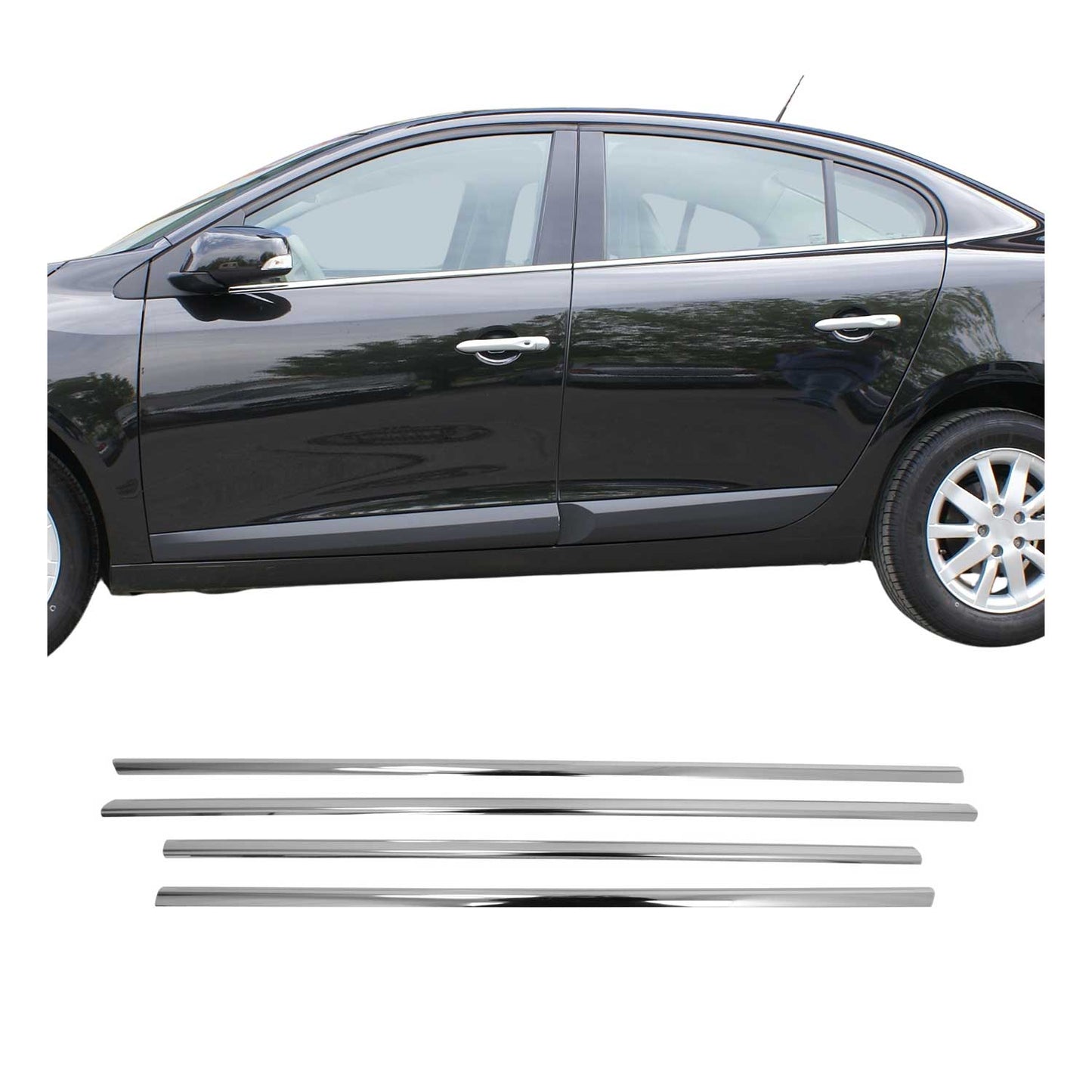 Benzi decorative pentru geamuri Renault Fluence 2010-2021, oțel inoxidabil cromat, 4 bucăți