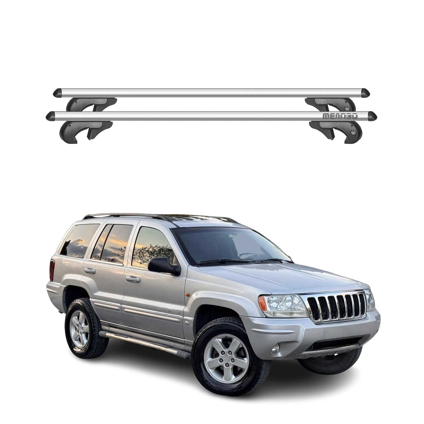 Menabo Dachträger Grundtäger für Jeep Grand Cherokee WJ 2001-2004 90kg Grau 2x