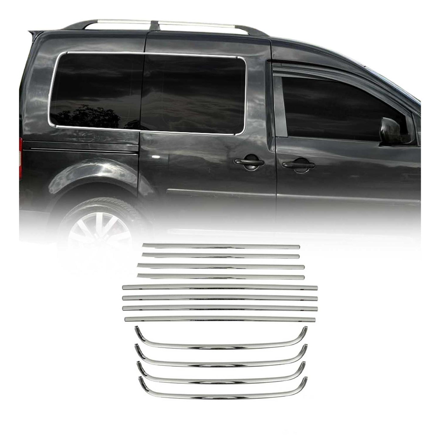 Benzi decorative pentru geamuri pentru VW Caddy 2003-2015, oțel inoxidabil cromat, 12 bucăți