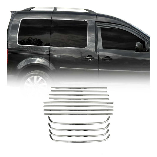 Benzi decorative pentru geamuri pentru VW Caddy 2003-2015, oțel inoxidabil cromat, 12 bucăți