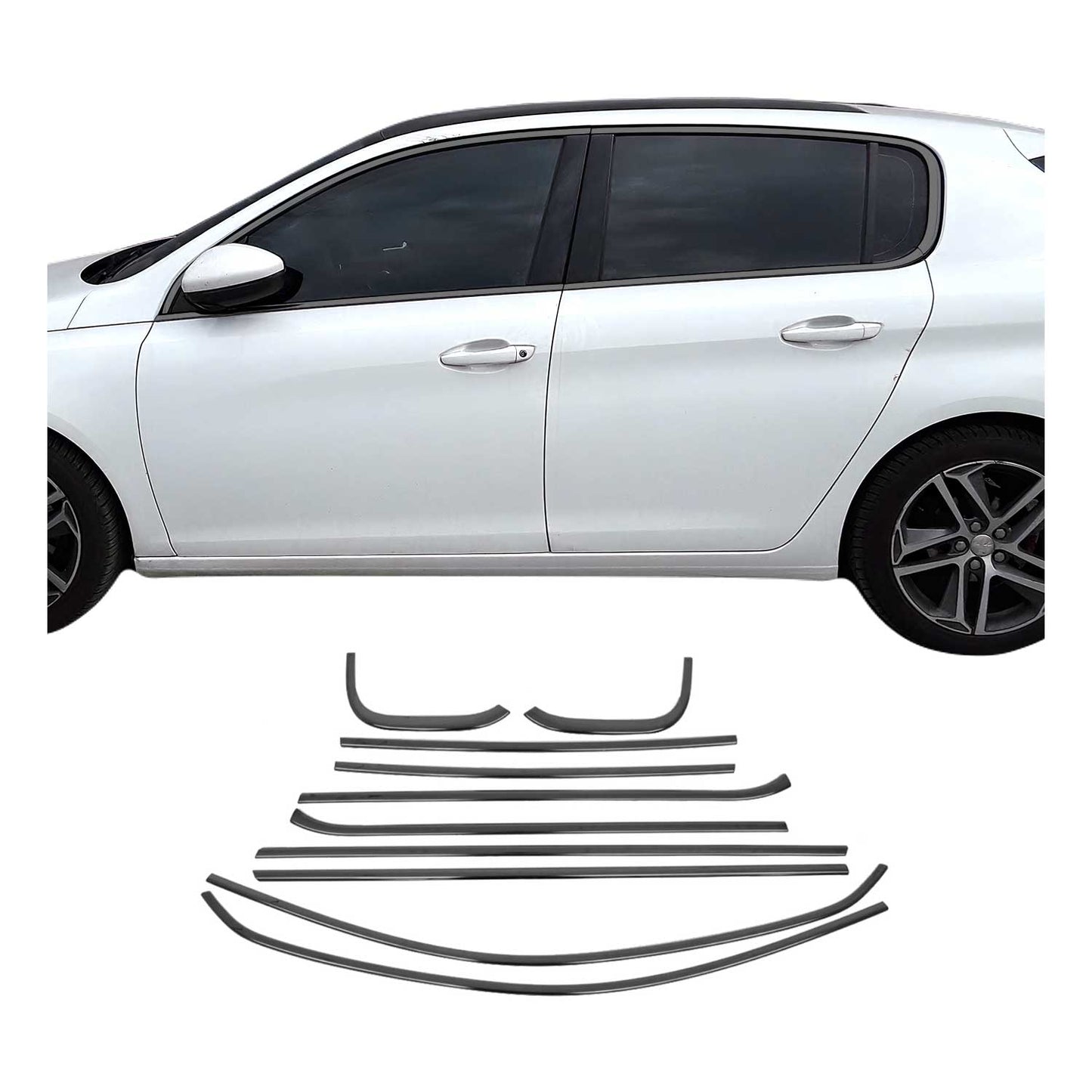 Fensterleisten Zierleisten für Peugeot 308 2013-2021 Edelstahl Dunkel 10tlg
