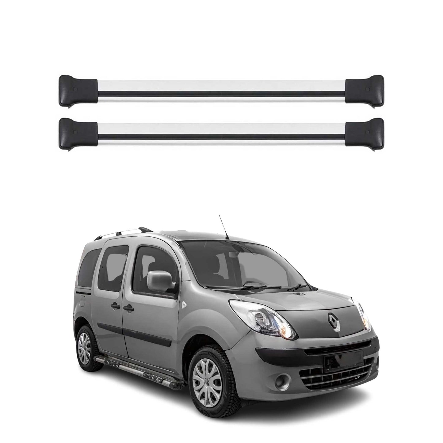 Portbagaj de plafon pentru Renault Kangoo mk2 2007-2021 75kg aluminiu argintiu 2 piese