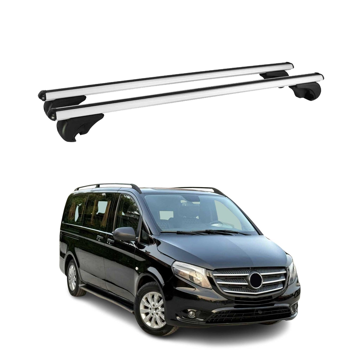 Portbagaj de plafon pentru Mercedes Vito W447 2014-2025 75kg aluminiu argintiu 2 buc